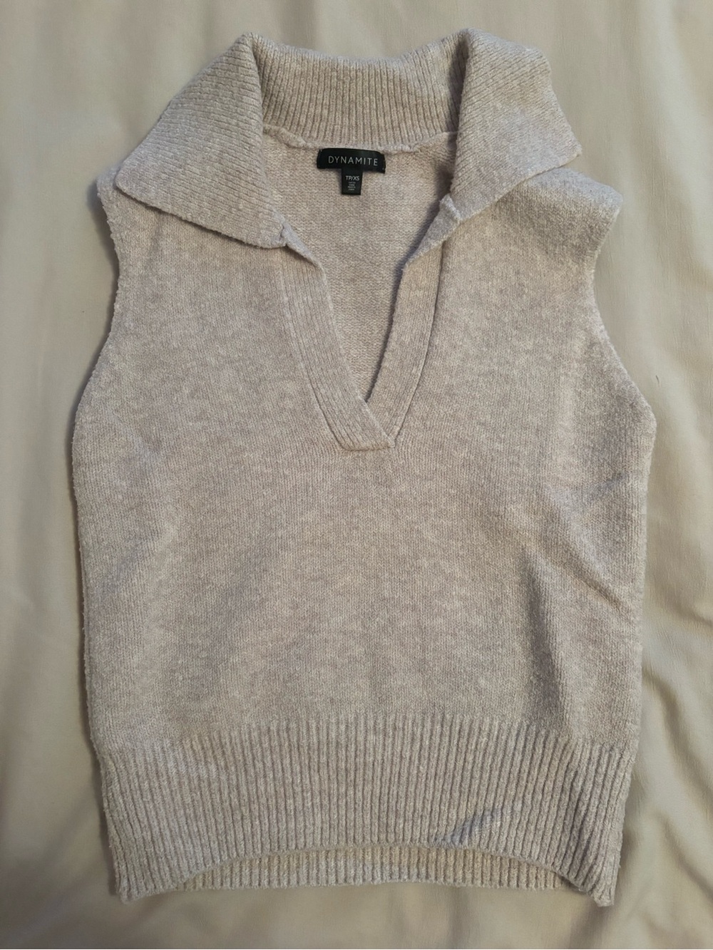 Dynamite Sleeveless V-Neck Polo Sweater - Light Beige Heather